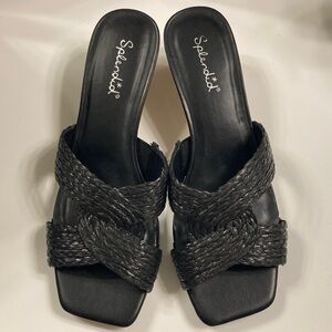 NWT Splendid Black Textured Slide Kitten Heels Sandals